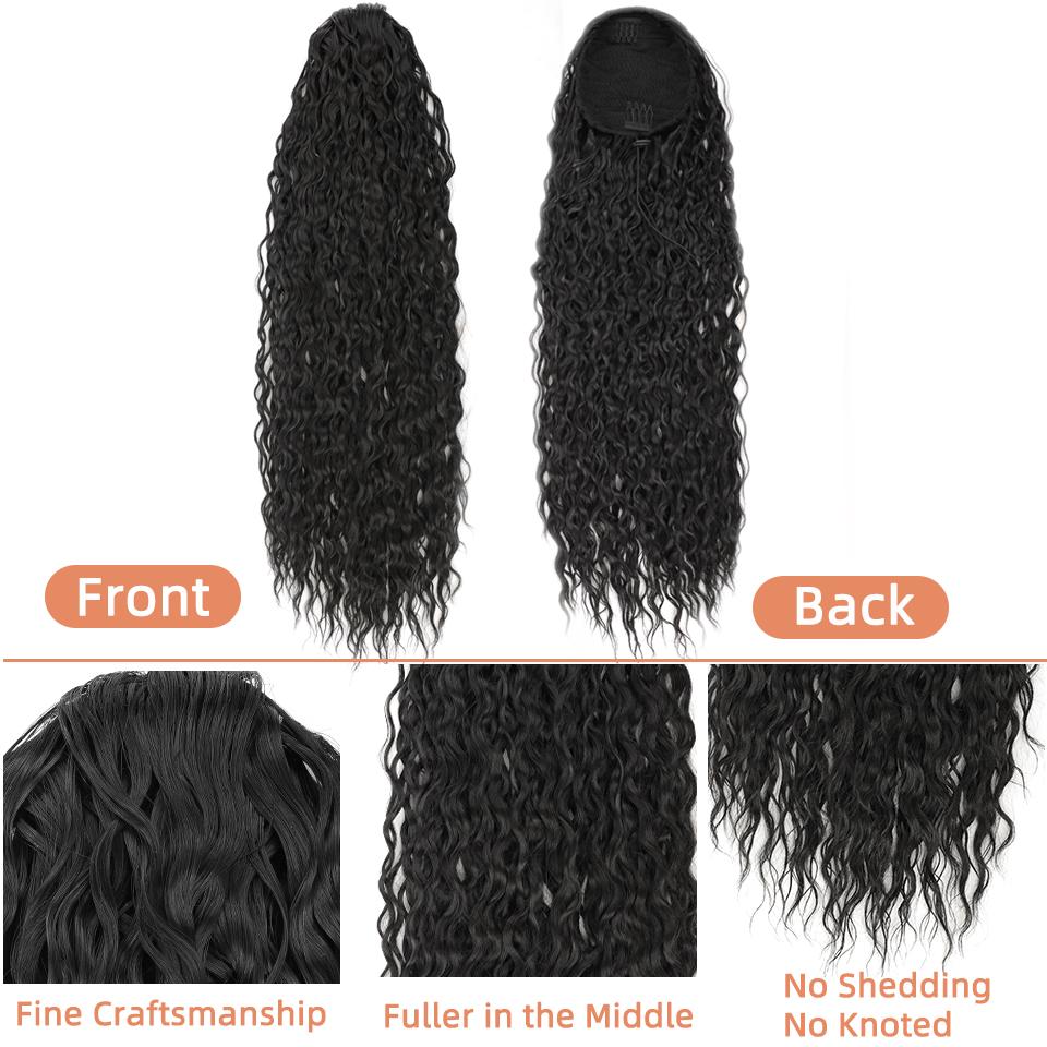 LUPU Synthetic Long Afro Kinky Curly Drawstring Ponytail for Black Women Natural Fake False Hair Extensions Clip In Hairpiece