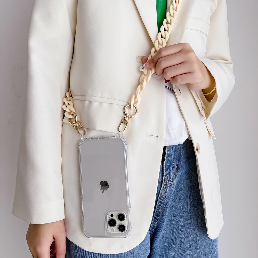 Colour Acrylic Chain Crossbody Shockproof Lanyard Phone Case For iPhone 15 16 pro 13 12 11 14 Pro Max Hand Chain Clear Cover