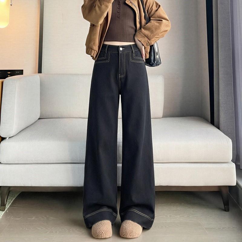 Женские прямые джинсы свободного кроя с высокой талией, широкие брюки, зимняя повседневная одежда