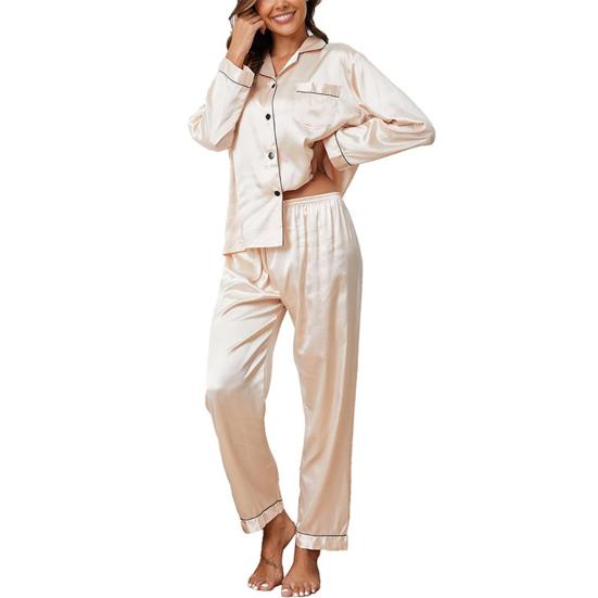 2 шт./комплект пижамный костюм атласный однобортный кардиган рубашка V-образный вырез воротник однотонная рубашка