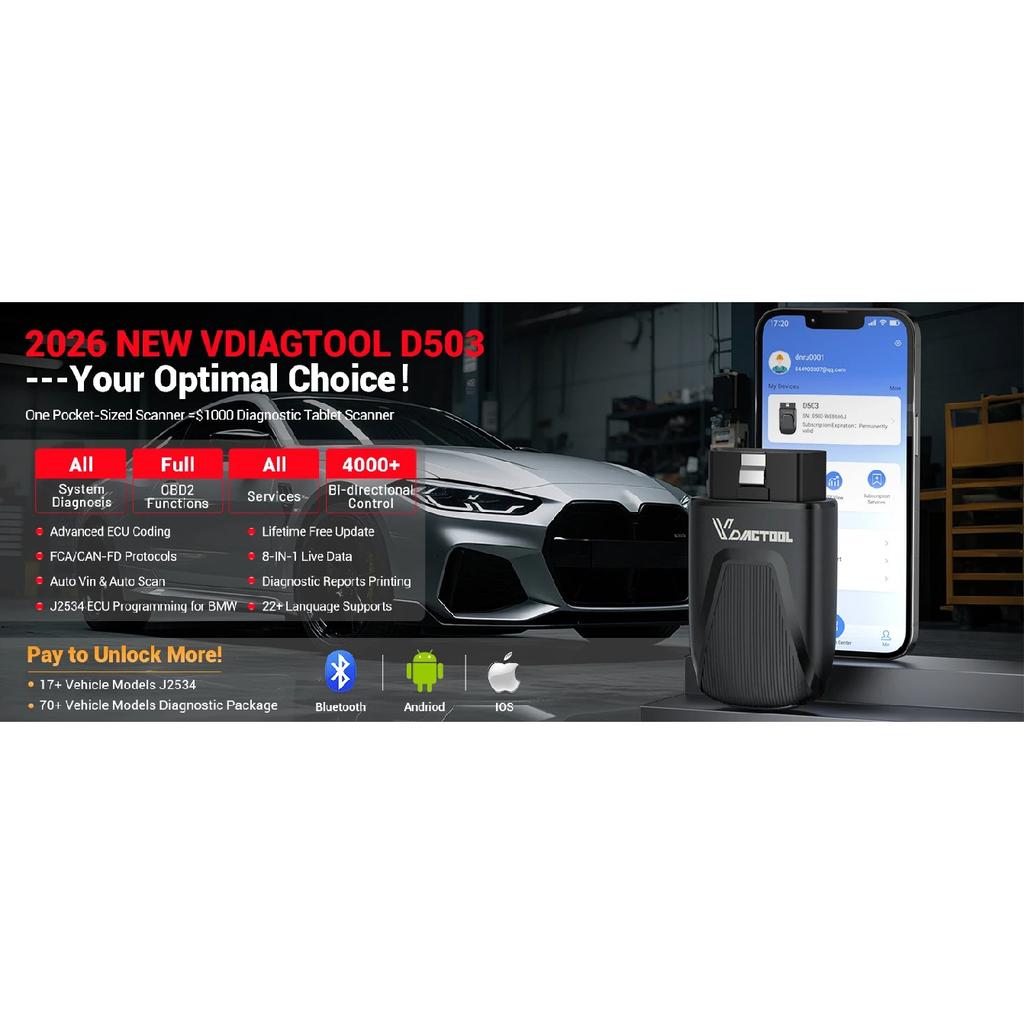VDIAGTOOL D503 for BMW OBD2 Scanner J2534 Programming Tool Car Diagnostic for BMW/Mini/Rolls-Royce 27+ Reset Free Updat