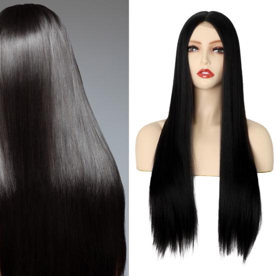 Парик из высокотемпературного шелка, женственный, пушистый, натуральный, мягкий на ощупь, косметический инструмент для укладки волос, женский, черный, длинный, прямой, для леди