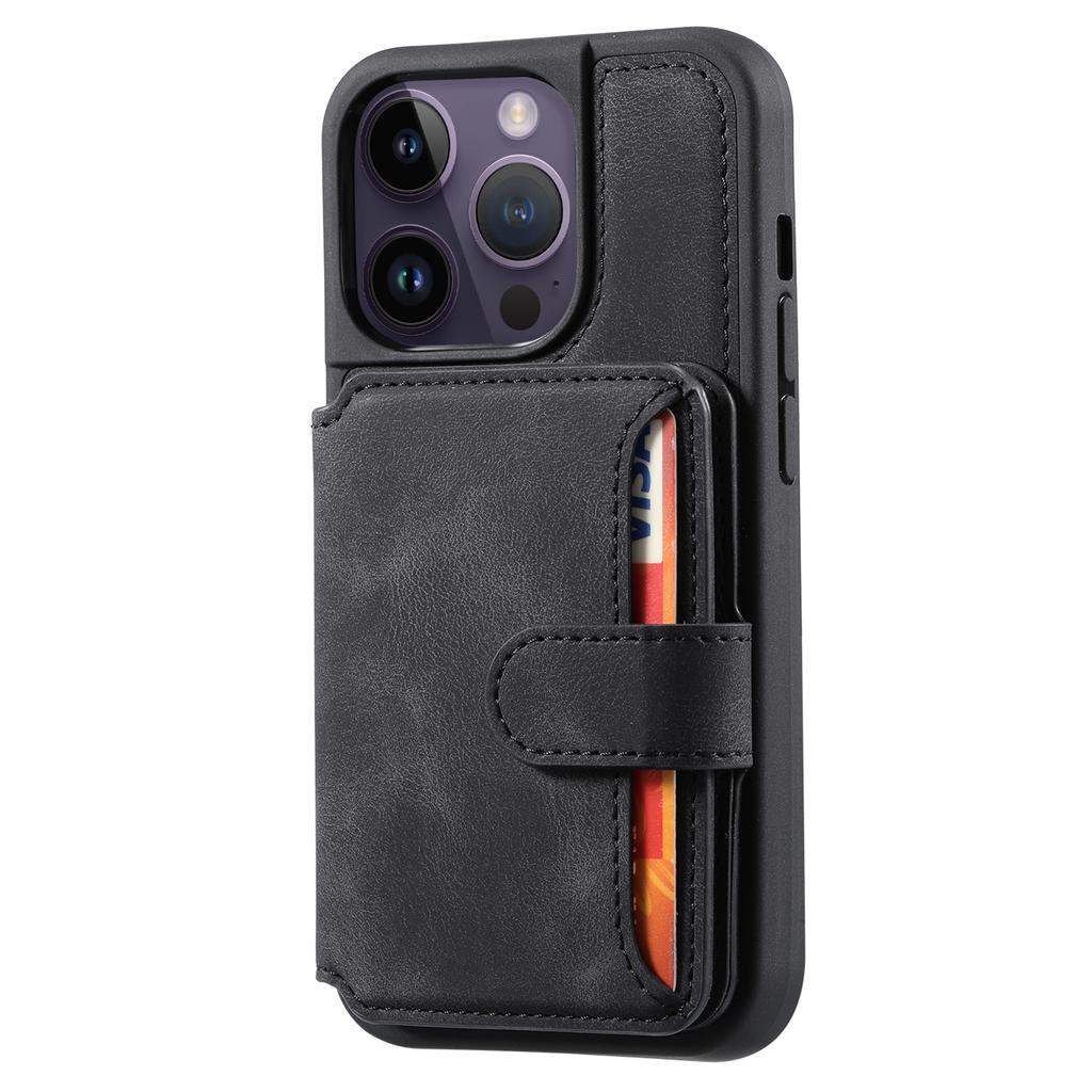 For iPhone 13 Pro RFID Blocking Phone Case Leather Coated TPU Cover with Wallet Kickstand