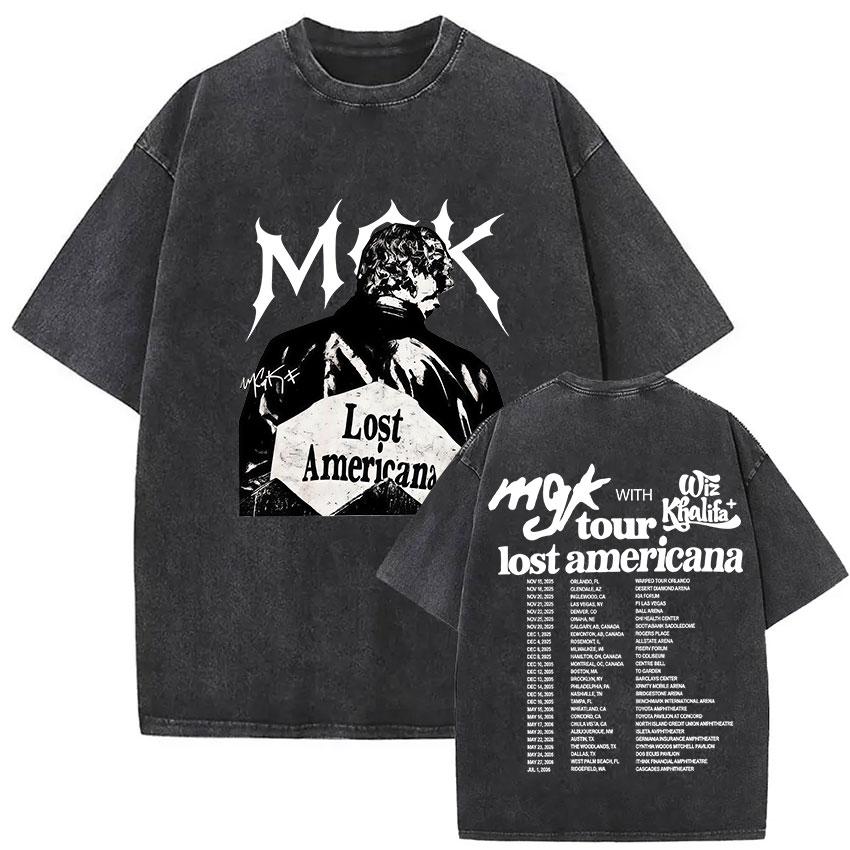Vintage Washed MGK Lost Americana Tour 20252026 Print Tshirt Men Women Harajuku High Quality Fashion Oversized Cotton T Shirts