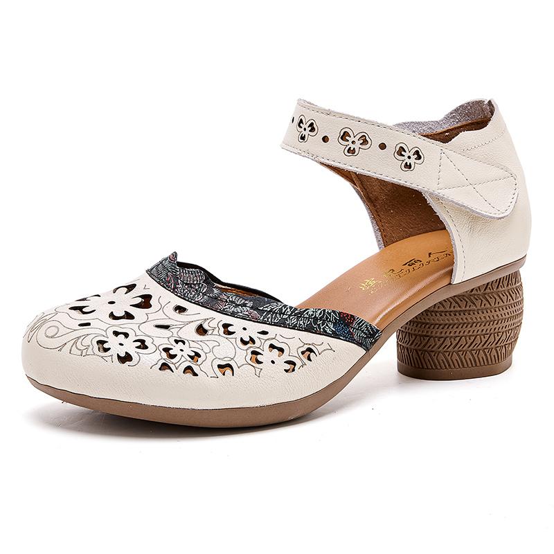 Fashion GKTINOO 2025 New Women Sandals Summer Genuine Leather Hollow Thick Heels Sandals Retro Non-slip Round Toe Casual Soft Sole Shoes