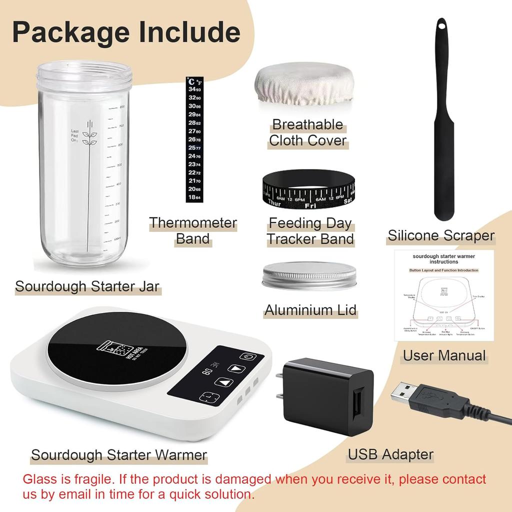 Набор: Подогреватель закваски и стеклянная банка для закваски объемом 34 унции, точный контроль температуры с шагом 1°F от 70 до 100°F, таймер 0-12 часов, автоматический подогрев