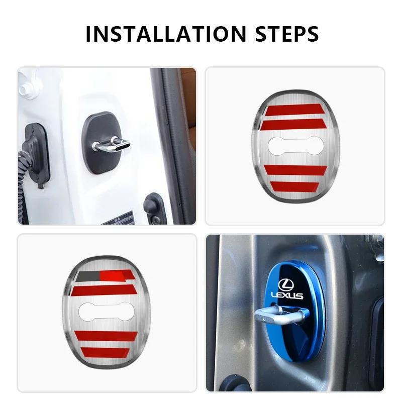 FIWB3 4pcs 3D Car Protect Door Lock Buckle Cover Stickers Accessories For Lexus Fsport IS300h NX300h RX400h ES350 GS300 UX GX470 LX570