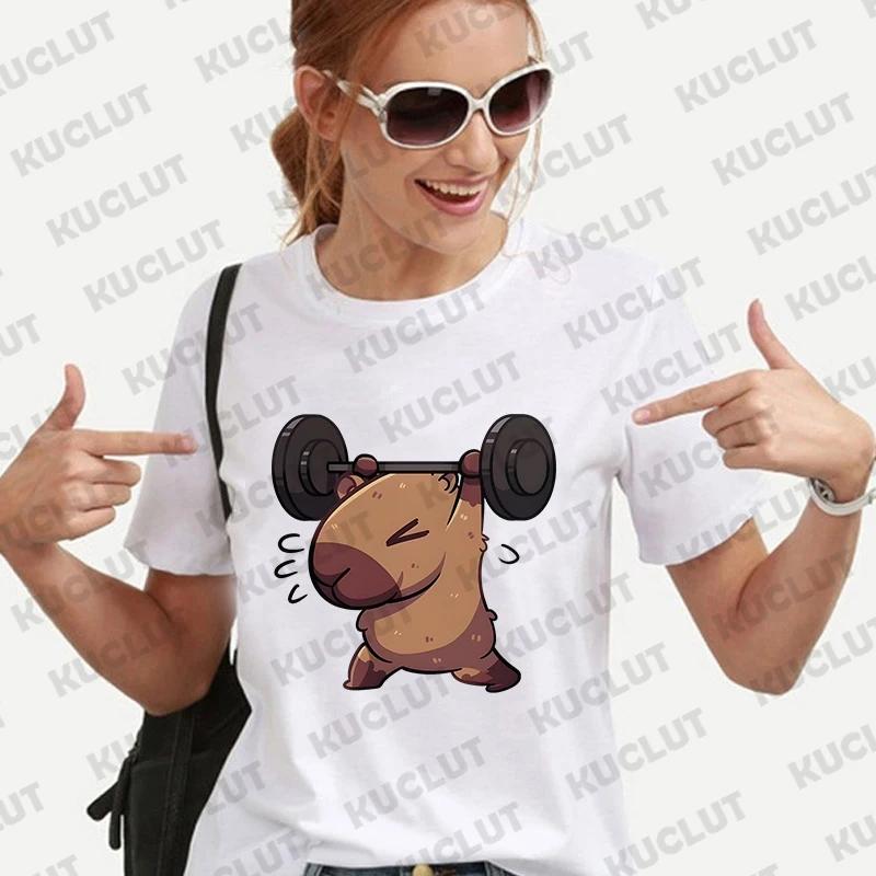 Cute Capybara Anime Women's T-shirt Casual Ulzzang Short Sleeve Tees Cartoon Graphic Y2K Tops Female Blouse Aesthetic Clothing