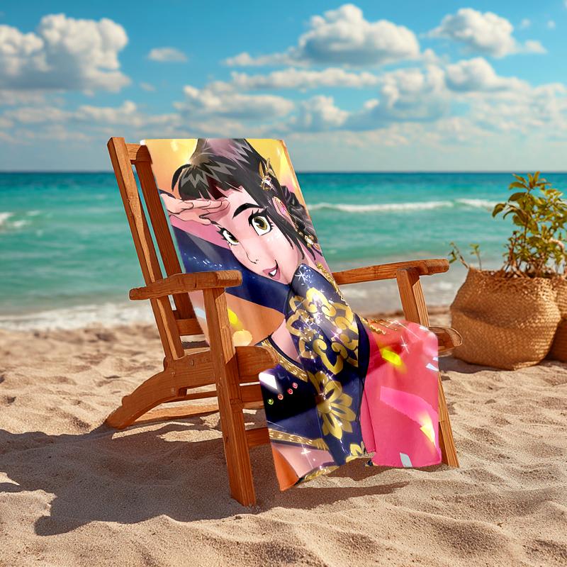 1pc KPop Demon Hunters ZOEY1 Beach Towel, Comfortable and Thick, and Swimming/Bath/Picnic/Camping Towel, Suitable for Seaside Beaches