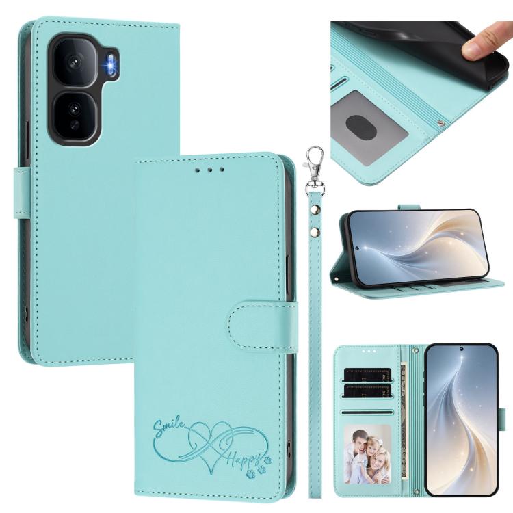 Happy Heart Pattern Magnetic Closure Vegan Leather Phone Case With Wrist Strap For vivo X200 FE