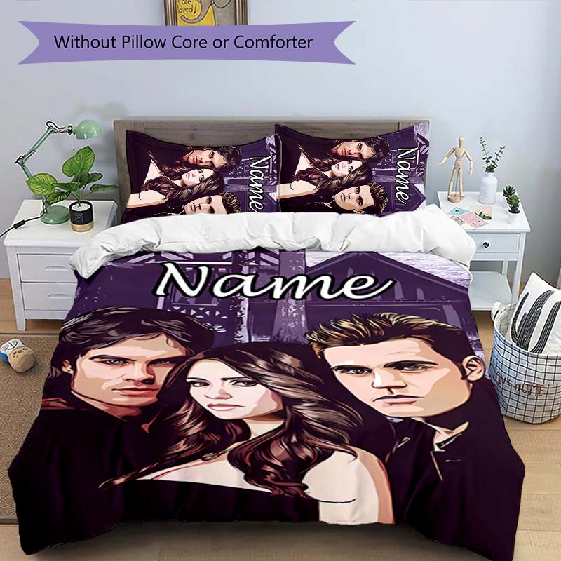 3pcs the Vampire Diaries Cover Set - Personalized Name, HD Printed Bedding with 1 Cover and 2 Pillowcases - Perfect for Home Decor, Easy Care