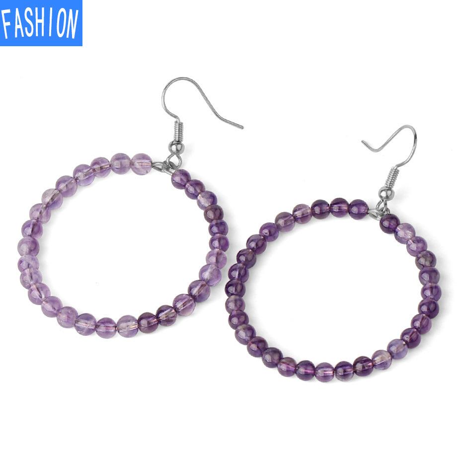 Маленькие круглые серьги из бисера с аметистом. Универсальные женские серьги.