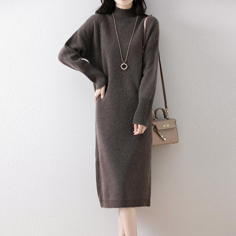 Women Sweater Dress 100% Wool MODERN NEW SAGA Turtleneck Knit Long Pullover Winter Jumpers Wool Long Dress Female