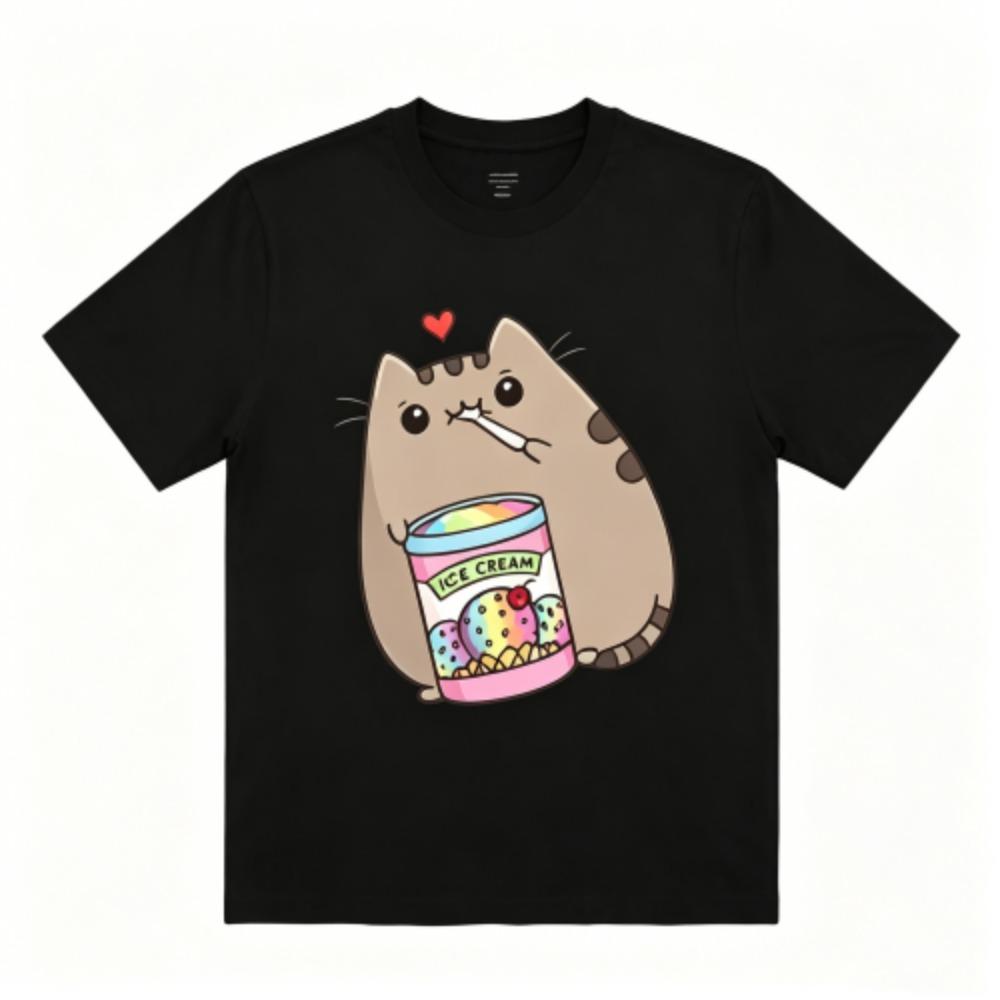 A Cat That Eats Snacks Print Kids T-Shirts Summer Fashion Street Outdoor Casual T-shirt Tops for Boy and Girl's Tees Top