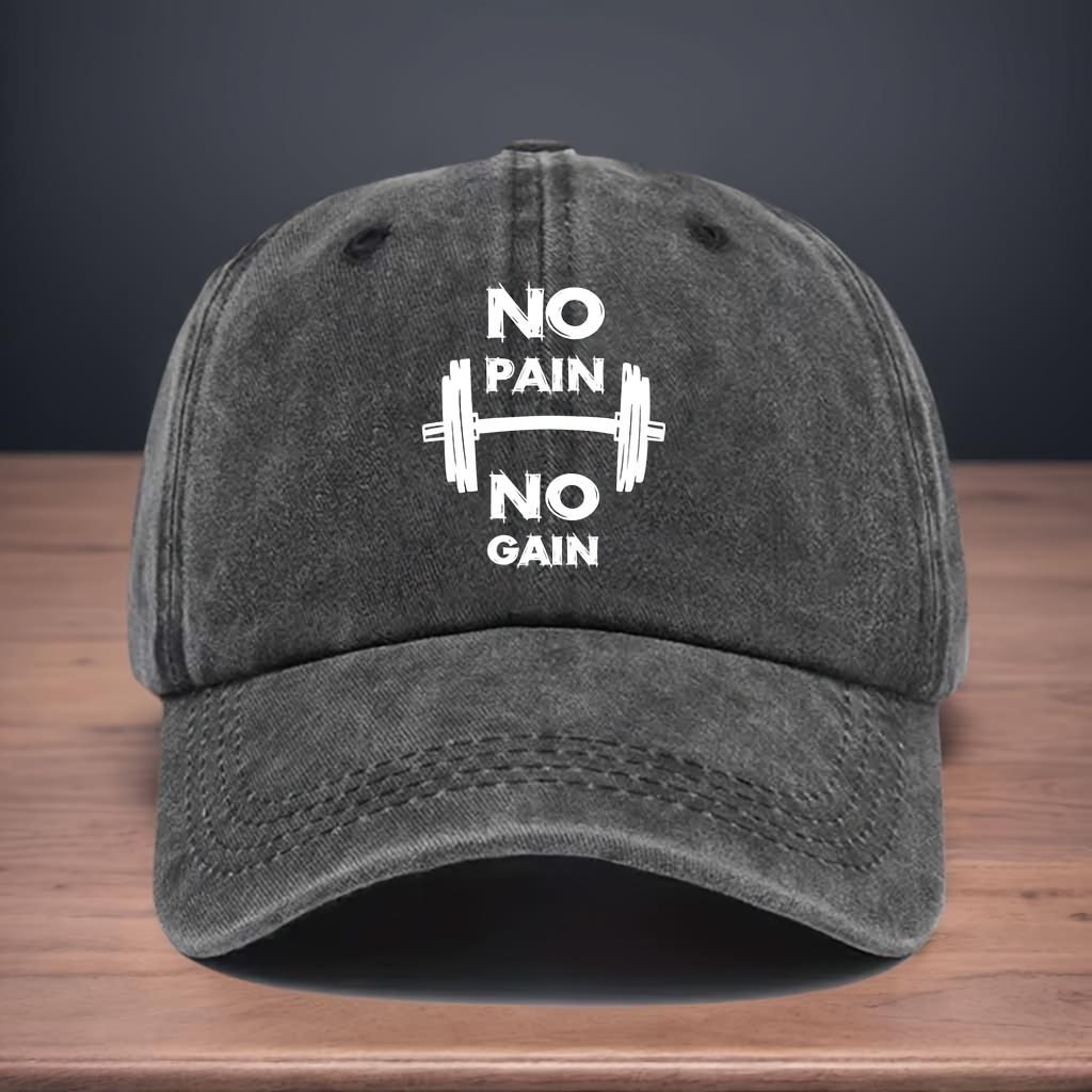Printed Barbell Pattern Baseball Cap Letters NO NO GAIN Curved Brim Hat Fashionable and Versatile Hip-hop Hat