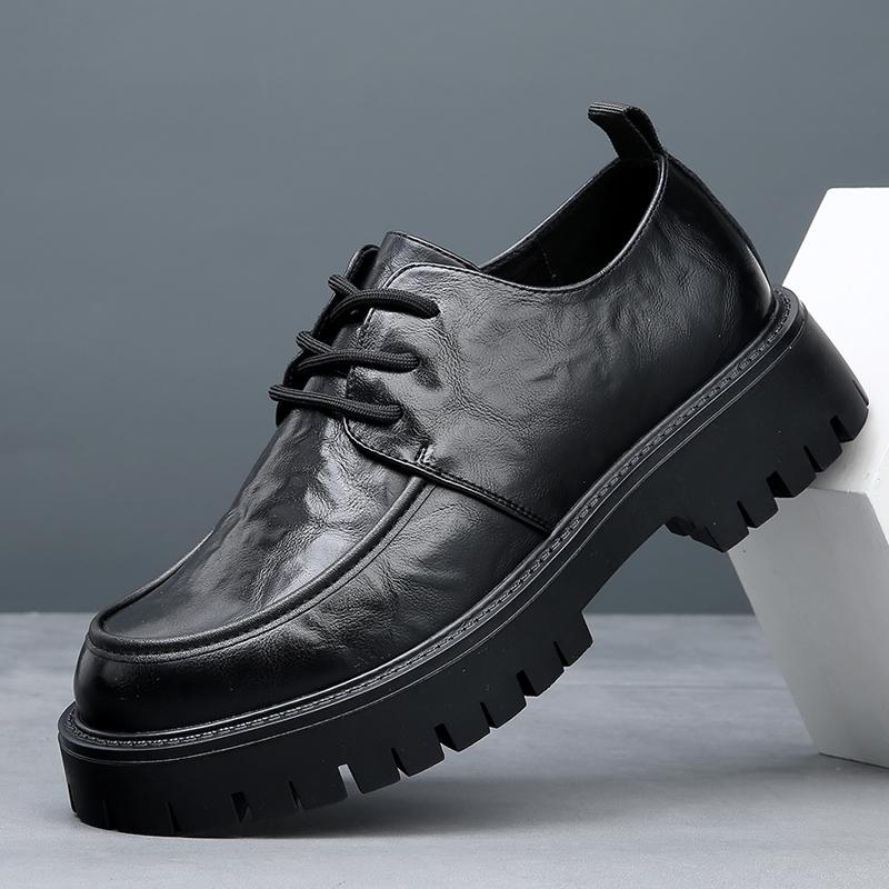 Fashion Men's Brand 2024 Autumn Thick Soled New Leather Men's Shoes Simple Low Help Work Dress Shoes Lace Up Casual Men's Leather Shoes