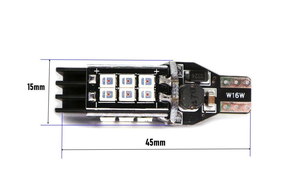 2 Pcs LED Bulb T15, W161W 12V-24V 1400lm CANBUS Red Very Strong Off-Road