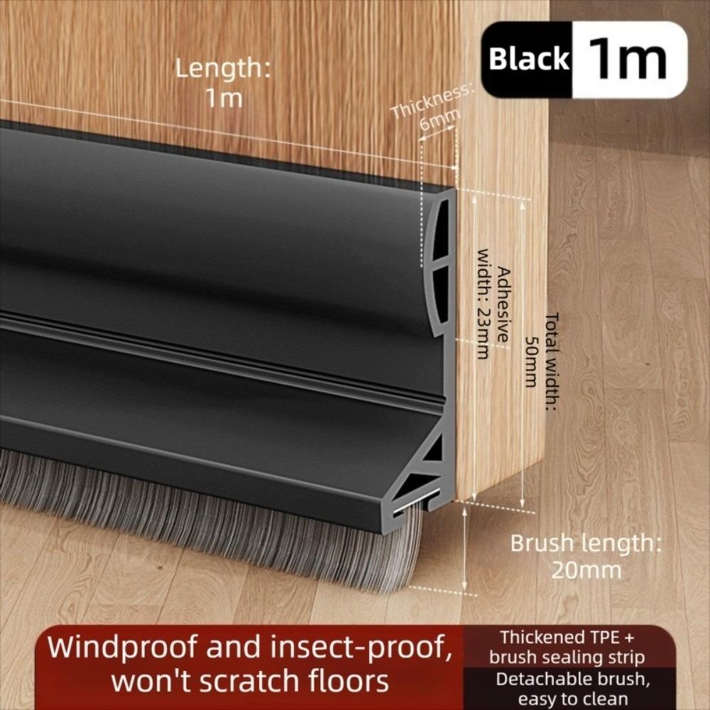 Brush Edge Draft Stopper TPE Door Sweep Removable Door Bottom Seal Indoor Bedroom