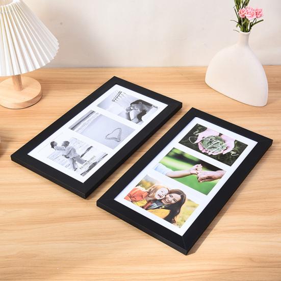 Деревянная фоторамка с 3 отверстиями для крепления на стену для домашнего офиса, горизонтальная