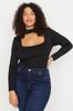 Women's Style Plus Size Blouse Black Collar Detailed Knitted Blouse