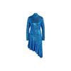 Originals Blue Version Series Sequin Trim Irregular Hem High Neck Long Sleeve Dress Women Dresses HR3414