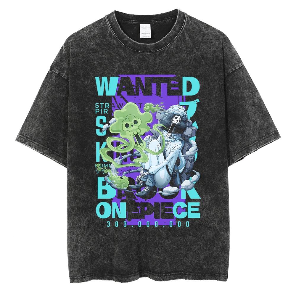Harajuku Fashion Vintage TShirt Japanese ONE PIECE Anime Graphic Oversize T Shirt Washed Tshirt Men Summer Cotton Tops Tees