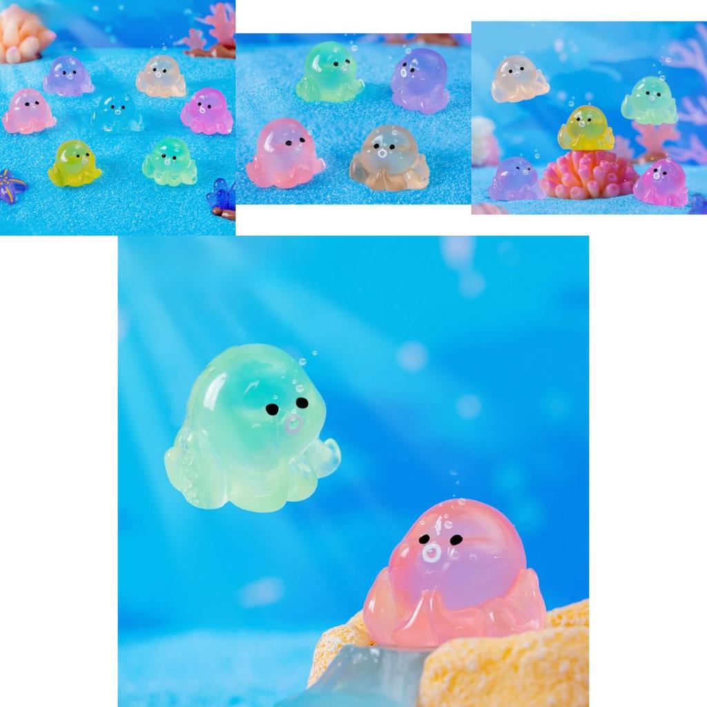 Красочное светящееся мини-украшение в виде осьминога из смолы для аквариума и террариумов