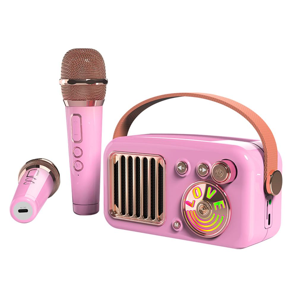 CYBORIS T4 Портативная ретро детская караоке-колонка 15 Вт для домашних развлечений, Bluetooth-совместимая колонка с 2 микрофонами