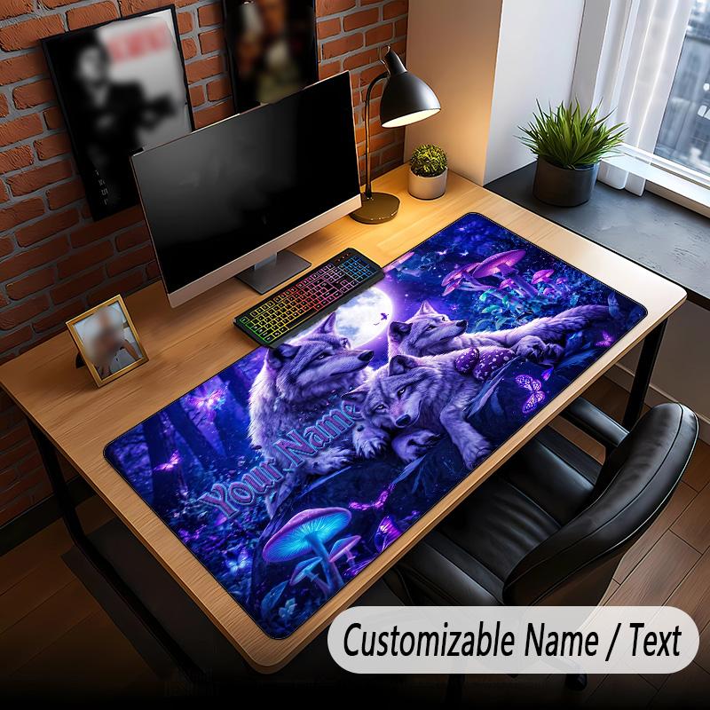 Wolf Theme Custom Mouse Pad Personalized With Name Text Customized Desk Mat For Office Home Decor