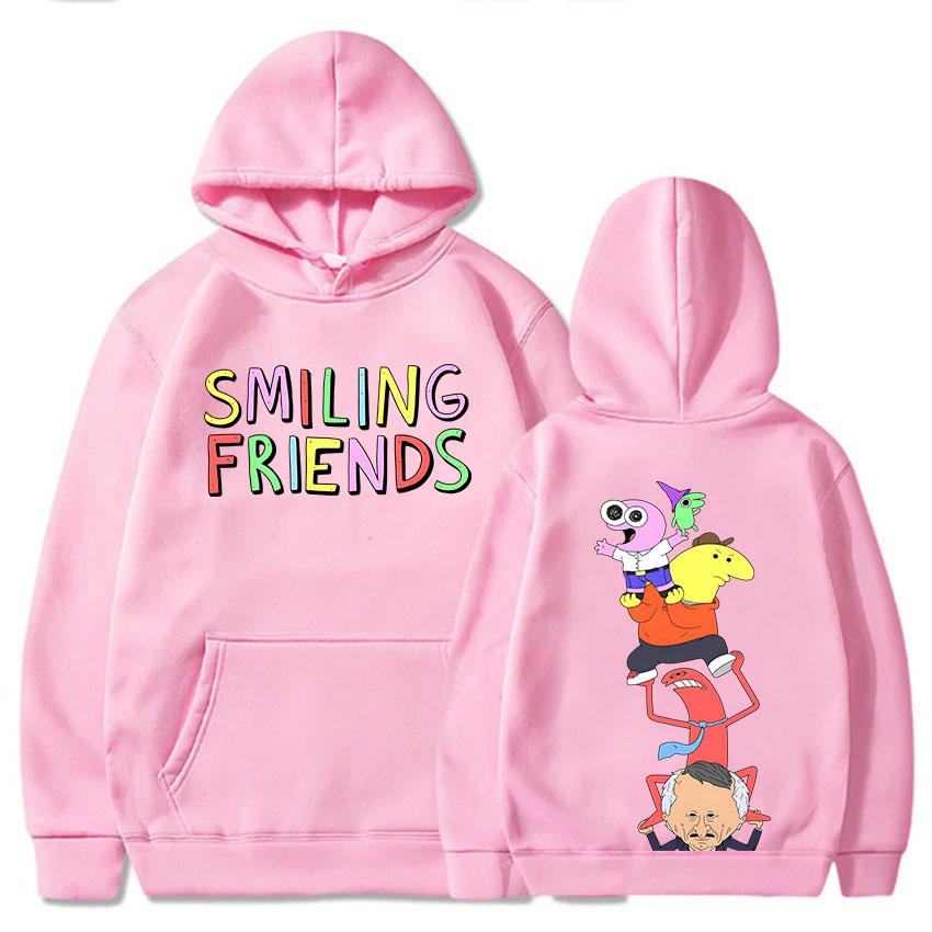 Anime Smiling Friends Print Hoodies Alan Mr.Frog Glep Pim Charlie Mr. Boss Sweatshirts Winter Long Sleeve Hooded Pullovers Men