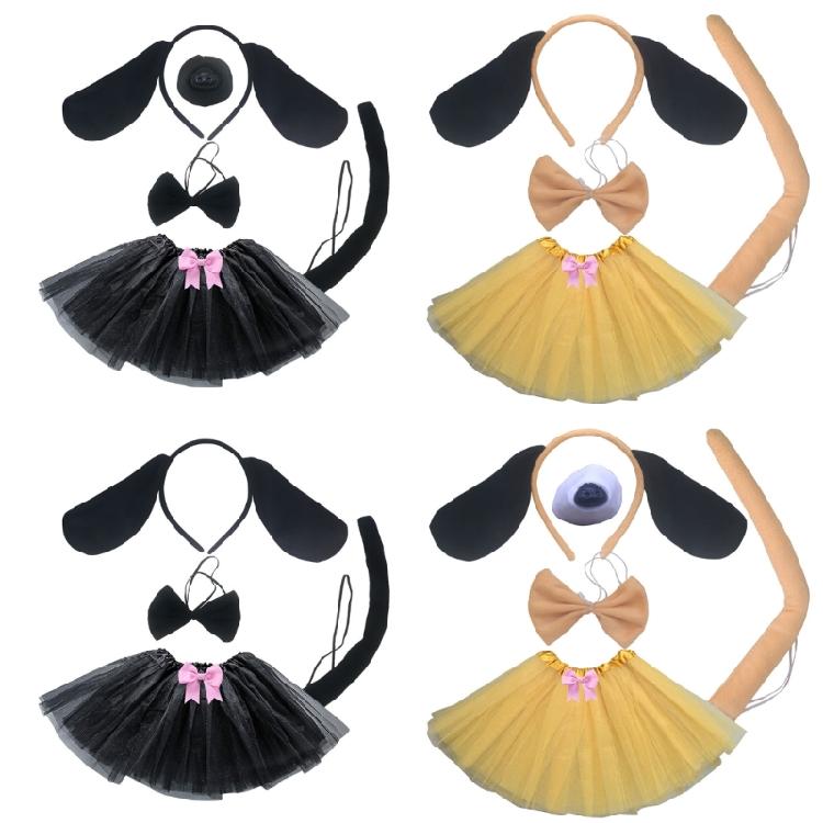 Dog Costume Accessory Set Ear Headband,Bow,Nose,Tutu,Tail Halloween Cosplay Prop