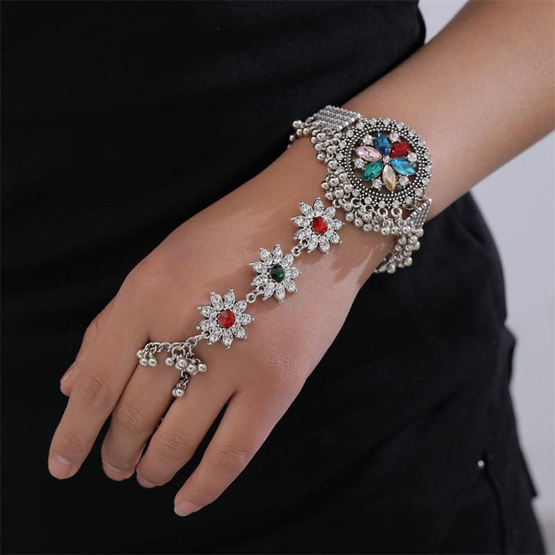 Ethnic Style Womens Metal Ring Bracelet With Embedded Crystals For Gift Travel Souvenir