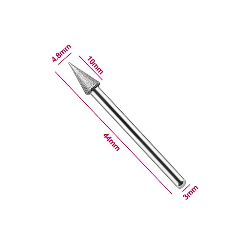 Алмазная шлифовальная головка с хвостовиком 3 мм, шлифовальная игла, мини-дрель для металла, стекла, нефрита, гравировка, сверление, резьба, инструмент