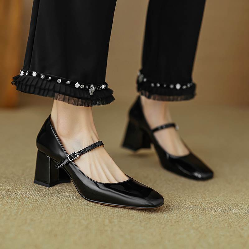 Krazing Pot Летняя обувь из натуральной кожи с квадратным носком на массивном каблуке, женские туфли Мэри Джейн с пряжкой и ремешком