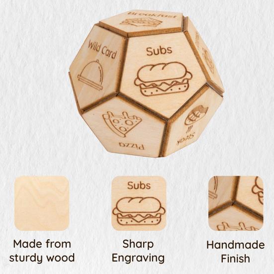 12-гранные игральные кости для принятия решений о еде, прочные деревянные портативные игральные кости для принятия решений о еде на вынос, для взрослых, для девушек и парней, для свиданий и вечеринок