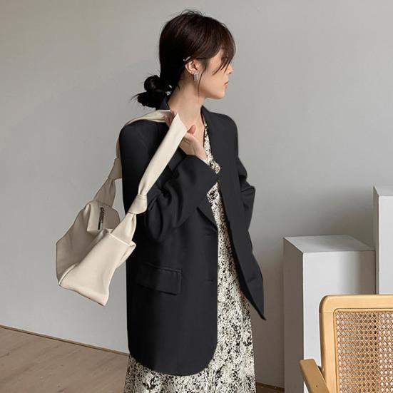 Женский пиджак с лацканами, длинный рукав, однобортный пиджак с клапанами, однотонный, свободный крой