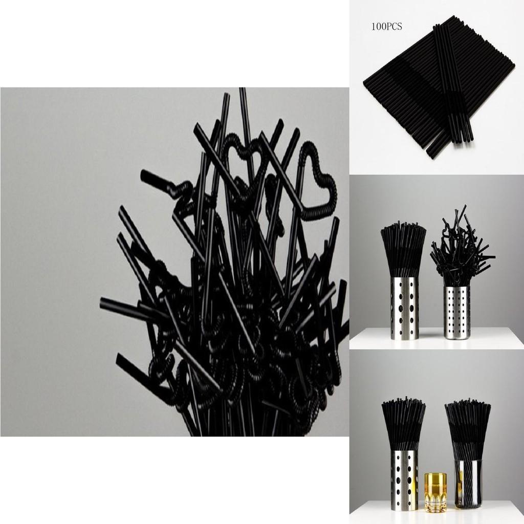 100pcs Black Bendy Straws Ideal For Elegant Birthday And Summer Party Drink Needs