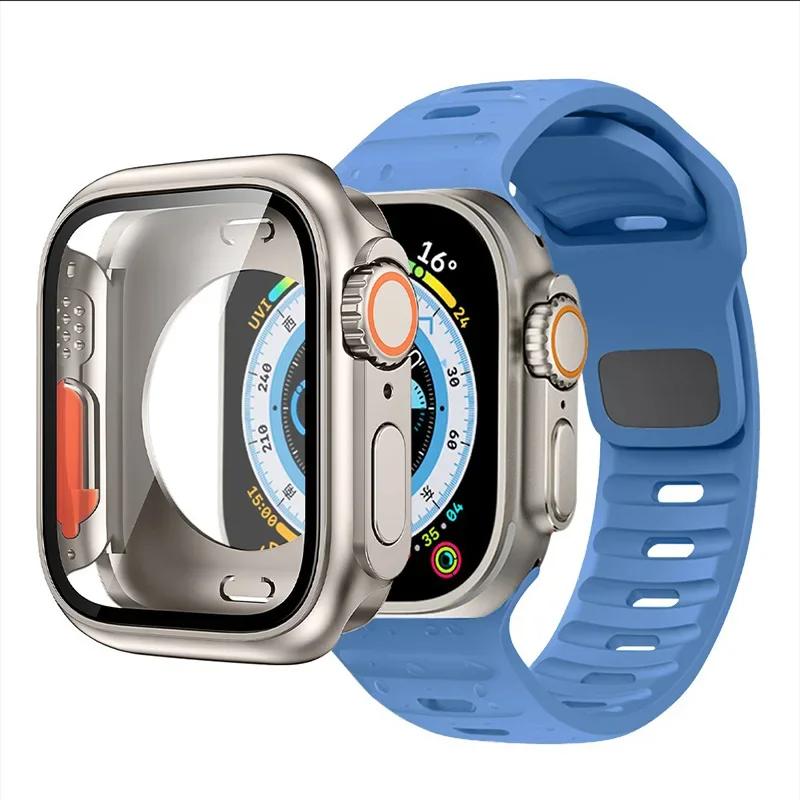 Чехол+Ремешок Для Apple Watch Ремешок 45мм 44мм 41 42 46мм Умный Силиконовый Браслет Iwatch Серия 5 6 Se 7 8 9 10 Заменить на Ультра Чехол
