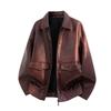 New PU leather jacket for men, American vintage workwear style, tough relaxed style, old money street style, minimalist