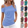 Женские топы с открытыми плечами, плиссированные однотонные футболки с асимметричным вырезом и короткими рукавами
