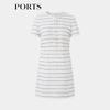 PORTS Women's White & Black Striped Short Sleeve Midi Dress