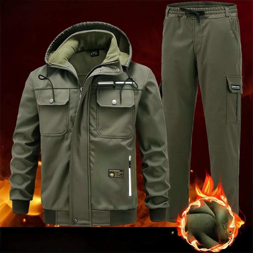 Plus Velvet Winter Overalls Men's Jacket Suit Thickened Windproof, Waterproof and Cold-proof Outdoor Soft Shell Suit