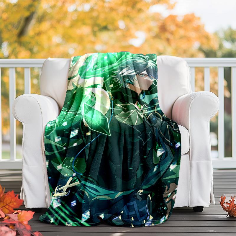 1pc Genshin Impact Alhaitham1 Theme Blanket - Digital Print, Polyester, Cozy for All Seasons, Perfect for Outdoor, Camping, and Travel