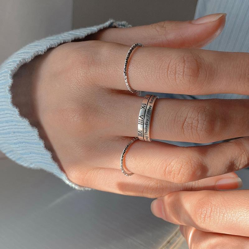 Уникальное открытое кольцо из серебра 925 пробы с ретро-римскими цифрами, идеально подходящее для стильных женщин