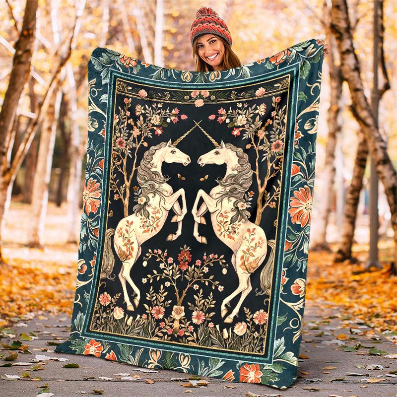 1PC Medieval Unicorn Hunting blanket, al season lightweigh Poster blanket home office outdoor nap multifunc Poster blanketional blanket