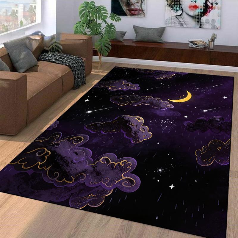Mystic Night Sky Carpet with Purple Clouds, Moon, and Stars Design Suitable for use as an anti-slip for living room bedroom sofas