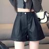 Women's High Waist PU Leather Shorts: Slim, Casual, Wide-Leg Design for Spring, Autumn, and Winter.