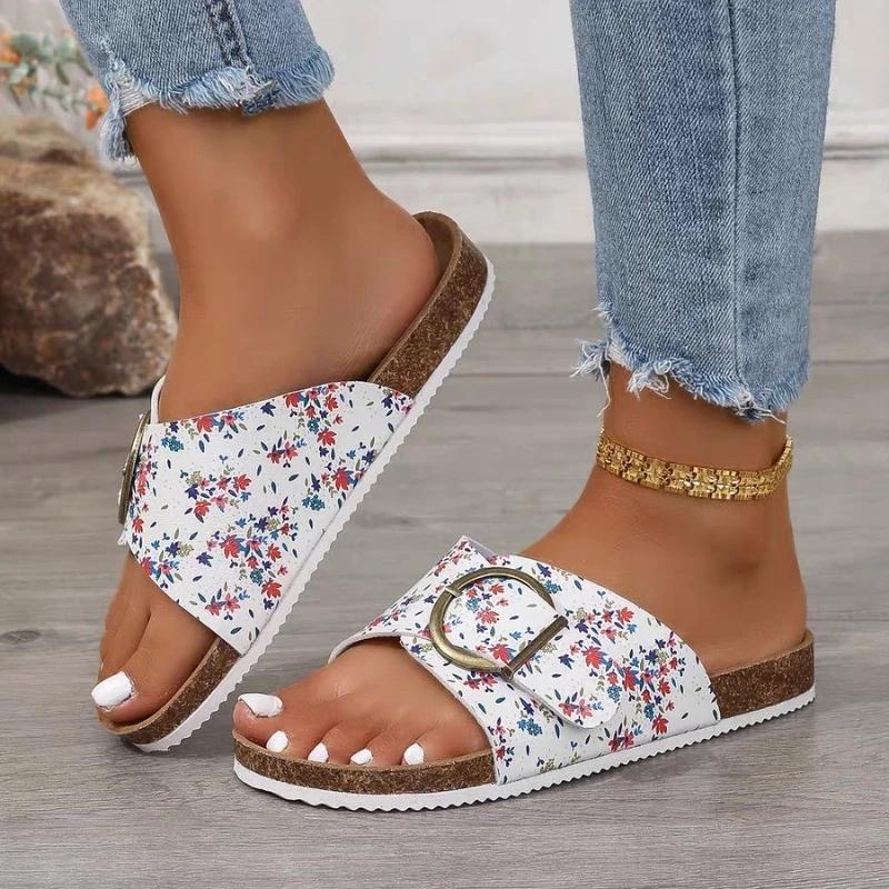Fashion 2025 Brand Women's Shoes Basic Women's Slippers Fashion Belt Buckle Casual Slippers Women Summer Solid Plus Size Flat Slippers