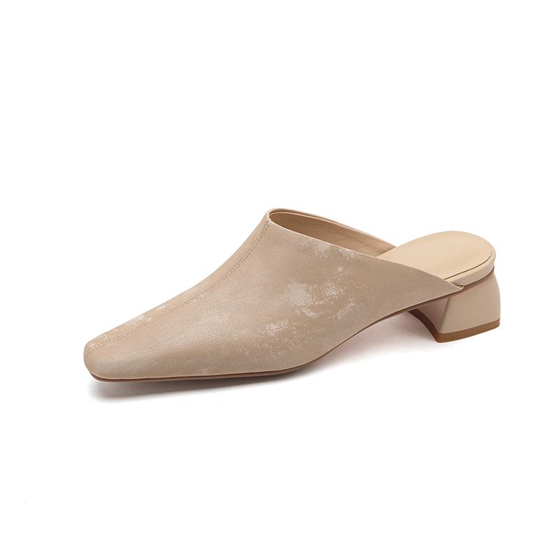 Мода 2025 Лето Женская обувь Натуральная кожа Квадратный носок Женские сандалии Однотонные Современные сандалии для женщин Фигурный каблук Женские мюли