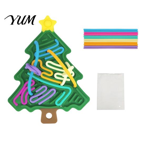 Sensory Board with Strings Silicone Activity Board, Christmas Tree Rainbow Ice Stick French Fries Quiet Strings, Silent Fidget Toy for Stress Relief